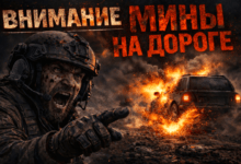 Солдат в шлеме FAST (Future Assault Shell Technology) Helmet и горящий автомобиль.