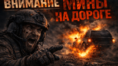 Солдат в шлеме FAST (Future Assault Shell Technology) Helmet и горящий автомобиль.