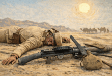 Солдат французского Иностранного легиона лежит в пустыне Сахара