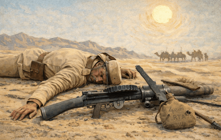 Солдат французского Иностранного легиона лежит в пустыне Сахара